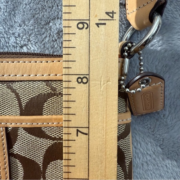 Coach Signature Logo Canvas Mini Crossbody Bag Tan & Brown Zipper Closure - Picture 12 of 12